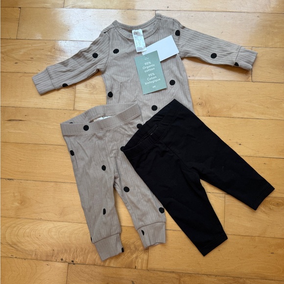H&M Tan and Black Polka Dot Top & 2 Leggings Set BRAND NEW - Picture 1 of 10